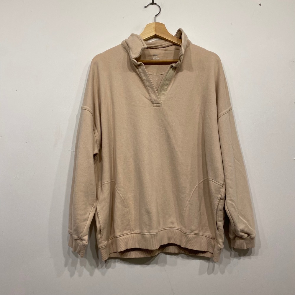 Aerie Oversized Split Neck Sweatshirt Tan French Terry Pullover Medium